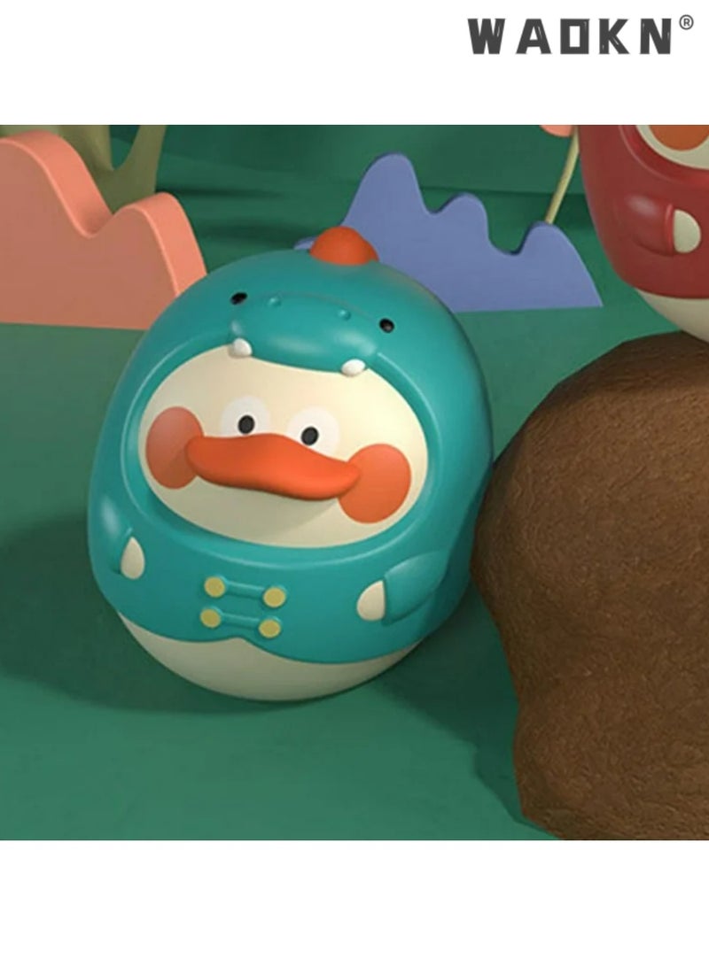 دبليو أيه أو كي أن ألعاب هزازة على شكل بطة ديناصور، لعبة هزازة على البطن للأطفال من مونتيسوري، لعبة رولي بولي الموسيقية، هزازات، لفات وأجراس، ألعاب نمو للأطفال حديثي الولادة - Image 5