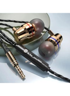 Red And Blue Ring Metal Headphones Universal Subwoofer In-ear Microphone Headphones For OPPOvivo Huawei Xiaomi Apple-Color:3.5 Interface Metal Gold Bag
