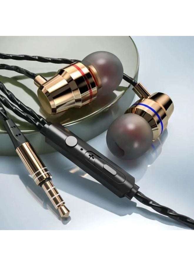 Generic - Red And Blue Ring Metal Headphones Universal Subwoofer In-ear Microphone Headphones For OPPOvivo Huawei Xiaomi Apple-Color:3.5 Interface Metal Gold Bag - Image 1