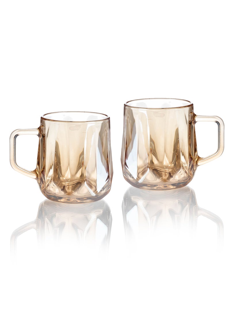 Dania Set of 2 glass cups transparent honey color ribbed shape adds more From the aesthetic to the shape of the cup.     Capacity 250ml Height 8.5 cm.  - Image 1