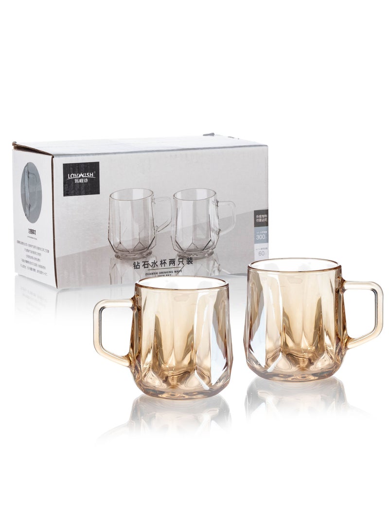 Dania Set of 2 glass cups transparent honey color ribbed shape adds more From the aesthetic to the shape of the cup.     Capacity 250ml Height 8.5 cm.  - Image 2