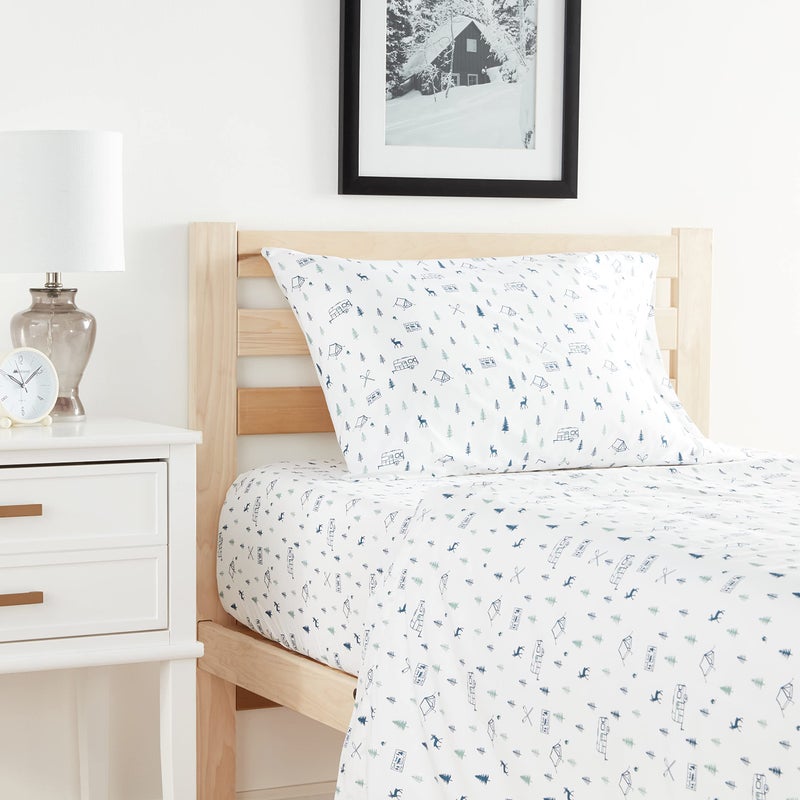 Eddie Bauer - Twin Sheet Set, Cotton Percale Bed Sheets, Crisp & Cool Bed Sheets, Ideal Dorm Essentials (Campout Dark Blue, Twin) - Image 2