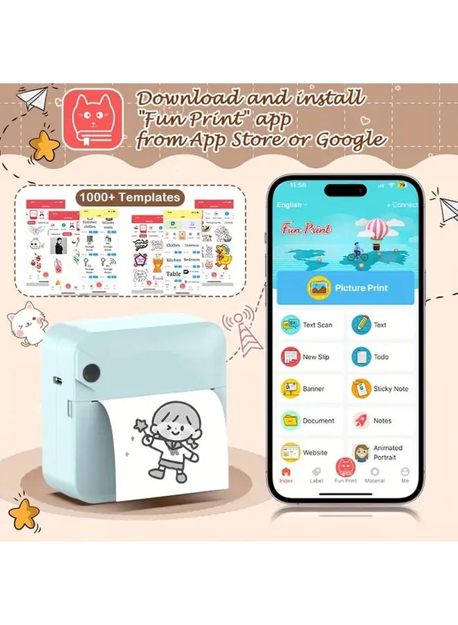 Blue Mini Thermal Sticker Printer Wireless Portable For Photos Notes Memos - Image 4