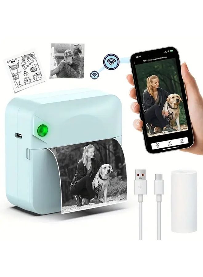 Blue Mini Thermal Sticker Printer Wireless Portable For Photos Notes Memos - Image 1