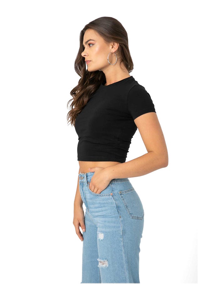 Marco Bergamo - Crew Neck Cropped Plain Top - Image 1
