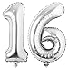 Jonhamwelbor 16 Number Balloons Silver Giant Jumbo Big Large Number 16 Foil Mylar Balloons for Sweet 16th Birthday Party Supplies 16 Anniversary Events Decorations - Image 3