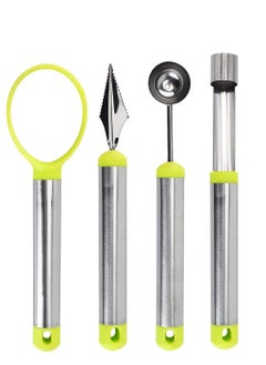 Melon Baller Scoop Set Professional 4 Piece Stainless Steel Watermelon Knife Fruit Carving Tool Set Fruit Scooper Seed Remover Melon Baller Carving Knife Double Sided Melon Baller