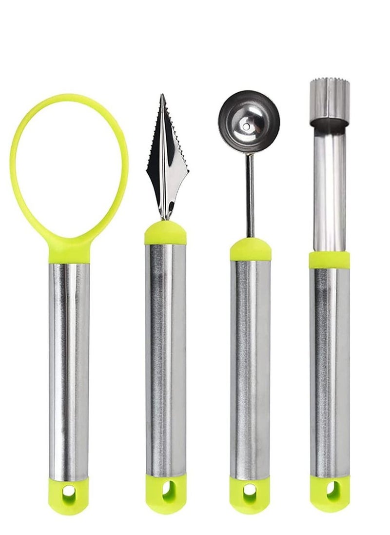 SYOSI - Melon Baller Scoop Set Professional 4 Piece Stainless Steel Watermelon Knife Fruit Carving Tool Set Fruit Scooper Seed Remover Melon Baller Carving Knife Double Sided Melon Baller - Image 1