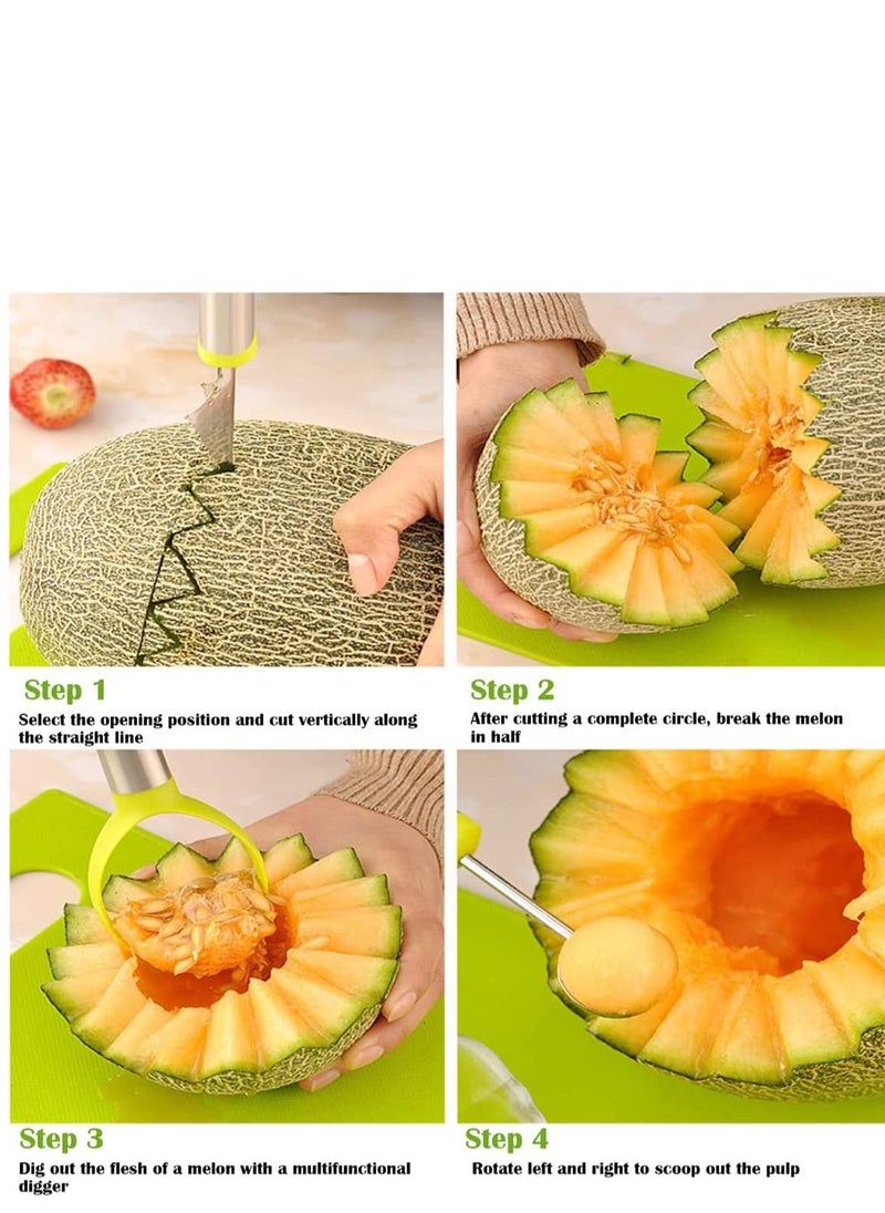 SYOSI - Melon Baller Scoop Set Professional 4 Piece Stainless Steel Watermelon Knife Fruit Carving Tool Set Fruit Scooper Seed Remover Melon Baller Carving Knife Double Sided Melon Baller - Image 1