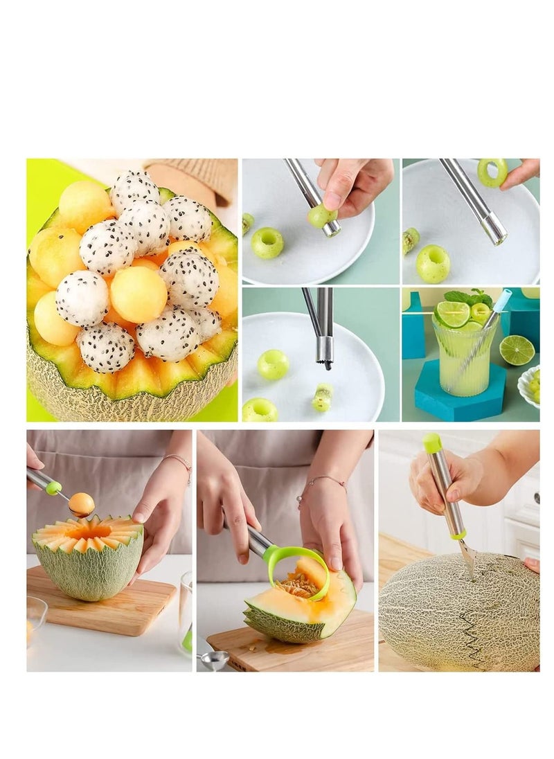 SYOSI - Melon Baller Scoop Set Professional 4 Piece Stainless Steel Watermelon Knife Fruit Carving Tool Set Fruit Scooper Seed Remover Melon Baller Carving Knife Double Sided Melon Baller - Image 1
