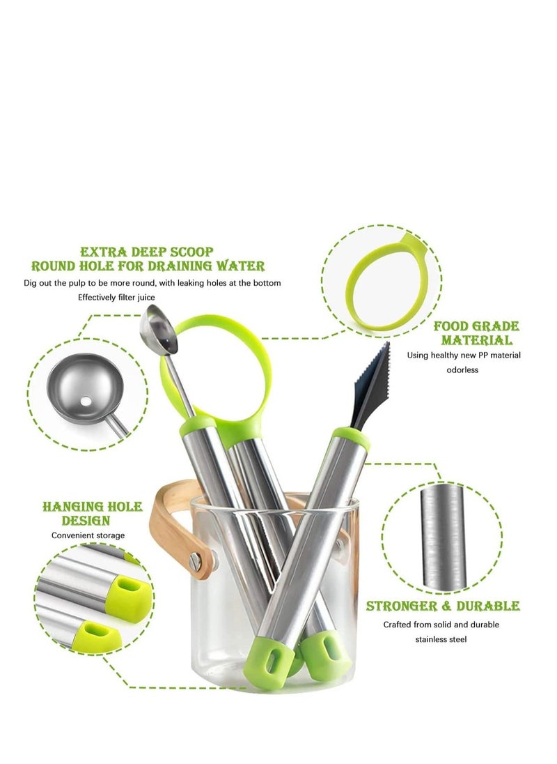 SYOSI - Melon Baller Scoop Set Professional 4 Piece Stainless Steel Watermelon Knife Fruit Carving Tool Set Fruit Scooper Seed Remover Melon Baller Carving Knife Double Sided Melon Baller - Image 1