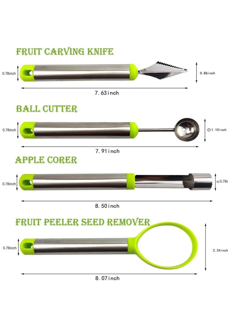 SYOSI - Melon Baller Scoop Set Professional 4 Piece Stainless Steel Watermelon Knife Fruit Carving Tool Set Fruit Scooper Seed Remover Melon Baller Carving Knife Double Sided Melon Baller - Image 1
