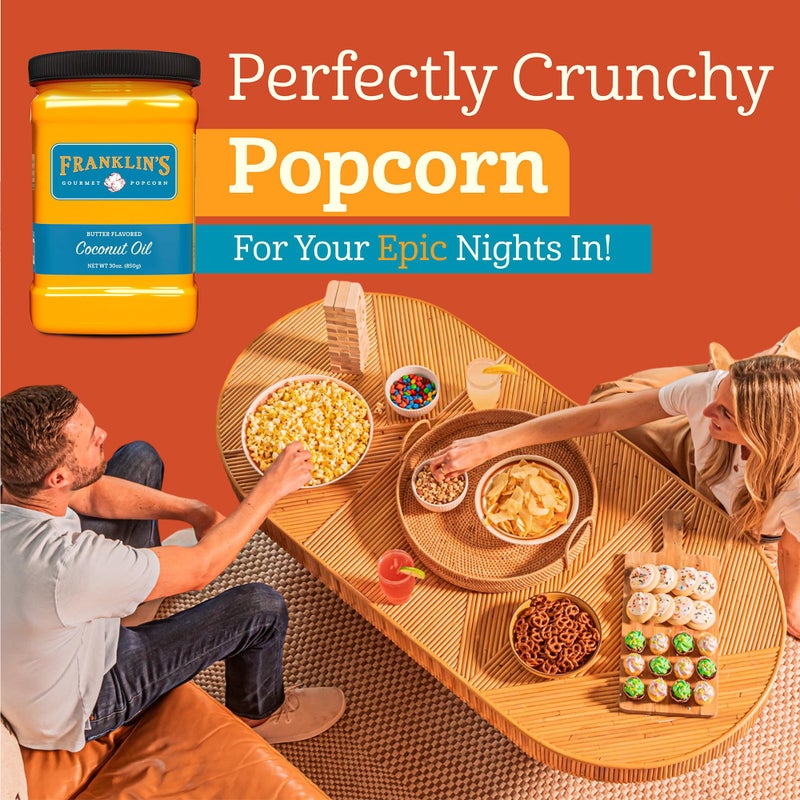 Franklin's Gourmet Popcorn Franklin’s Gourmet Popcorn Butter Flavored Coconut Oil - 30 oz- Zero Trans Fat - Vegan & Gluten Free Movie Theater Popcorn Butter Oil - Image 4