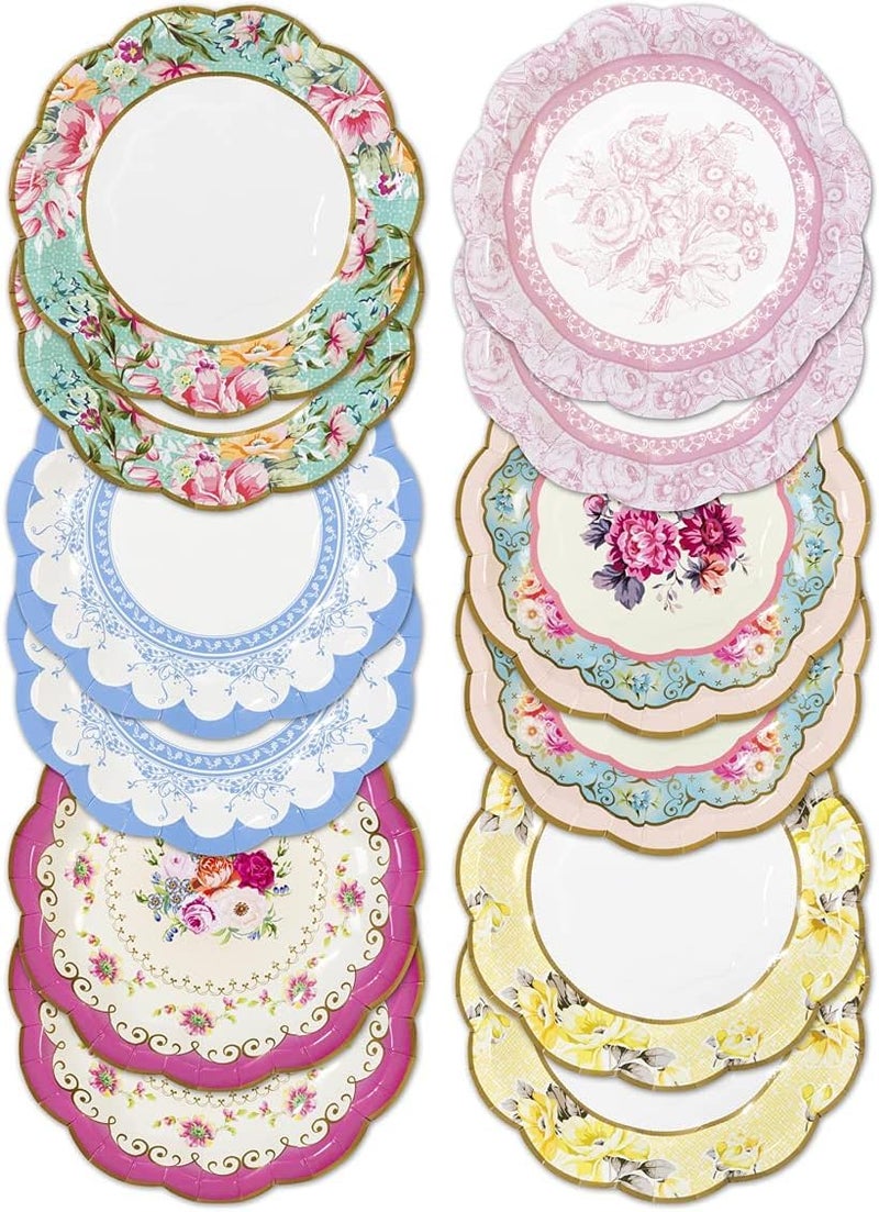 12 x Vintage Floral Disposable Paper Plates for Mothers Day Truly Scrumptious Afternoon Tea Party Decorations Tableware For Birthday or Baby Shower Wedding Width 7