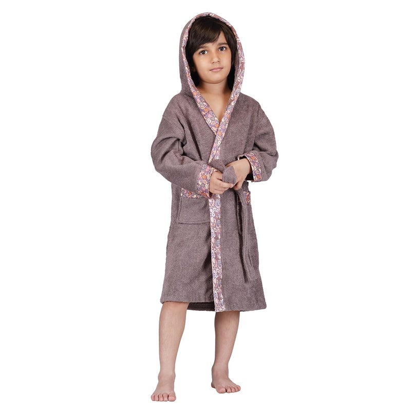 Rangoli Premium 100% Bamboo Kids Bathrobe, 500 GSM - Ultra Soft Hooded Bathrobe for Boys, Ash - Image 1