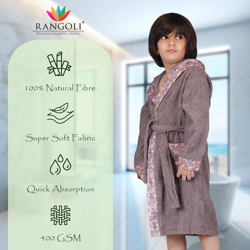 Rangoli Premium 100% Bamboo Kids Bathrobe, 500 GSM - Ultra Soft Hooded Bathrobe for Boys, Ash - Image 2