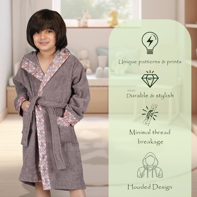 Rangoli Premium 100% Bamboo Kids Bathrobe, 500 GSM - Ultra Soft Hooded Bathrobe for Boys, Ash - Image 3