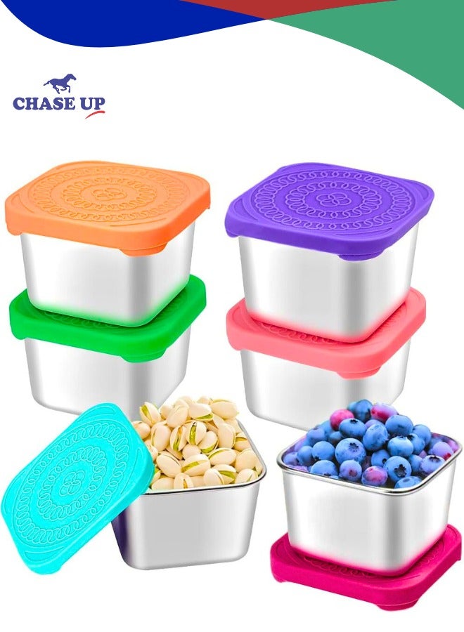 Chase Up 6 Pack 6 oz Stainless Steel Kids Containers Easy Open Leakproof Metal Snack Containers with Silicone Lids, Stackable Lunch Box - Image 1