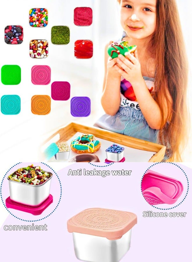 Chase Up 6 Pack 6 oz Stainless Steel Kids Containers Easy Open Leakproof Metal Snack Containers with Silicone Lids, Stackable Lunch Box - Image 3