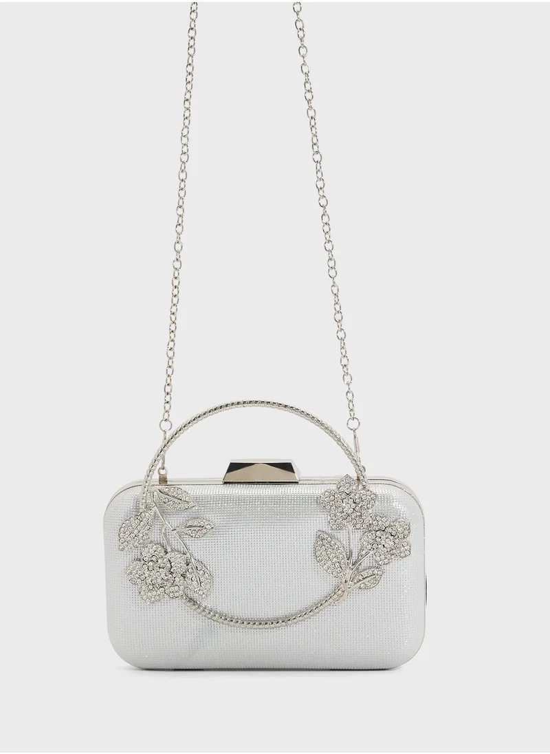 Khizana Floral Detail Diamante Clutch Bag
