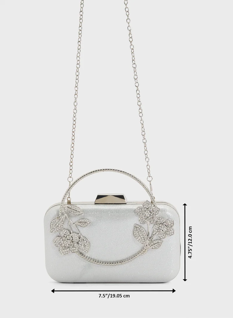 Khizana Floral Detail Diamante Clutch Bag