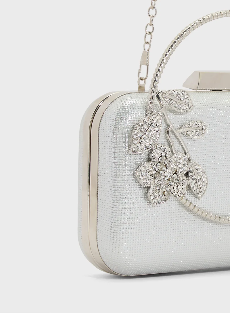 Khizana Floral Detail Diamante Clutch Bag
