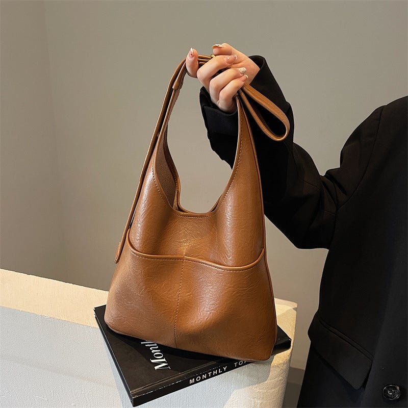 Vintage Academy-Style Soft Leather Tote Bag Casual Simple All-Match South Korea Ins Shoulder Bag Women'S Large Capacity Bag - Image 5