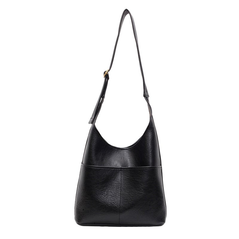 Vintage Academy-Style Soft Leather Tote Bag Casual Simple All-Match South Korea Ins Shoulder Bag Women'S Large Capacity Bag - Image 1