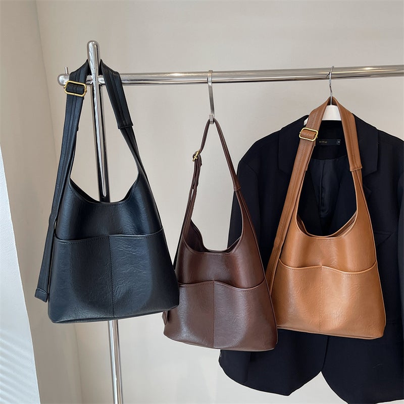 Vintage Academy-Style Soft Leather Tote Bag Casual Simple All-Match South Korea Ins Shoulder Bag Women'S Large Capacity Bag - Image 3