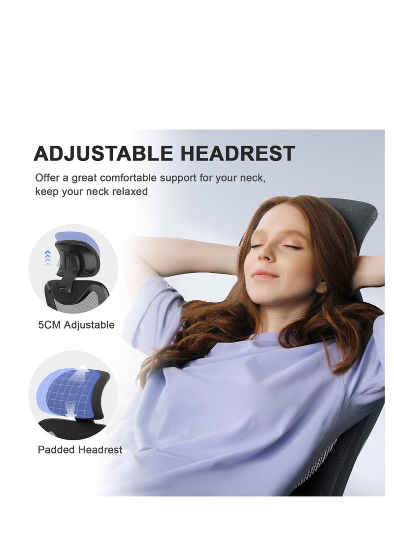  CityRiya-Long كرسي مكتب مريح، كرسي شبكي مستلق، كرسي مكتب كمبيوتر، كرسي مهام منزلي دوار مع مساند للذراعين مبطنة، دعم قطني قابل للتعديل ومسند للرأس - Image 3