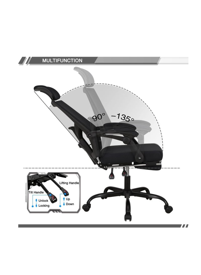  CityRiya-Long كرسي مكتب مريح، كرسي شبكي مستلق، كرسي مكتب كمبيوتر، كرسي مهام منزلي دوار مع مساند للذراعين مبطنة، دعم قطني قابل للتعديل ومسند للرأس - Image 5