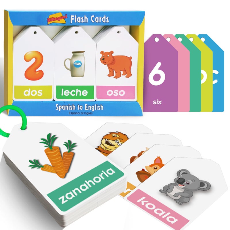 EDUMAETRIX Bilingual Spanish English Flash Cards for Kids 5 Themes Alphabet Color Number Shape First Words 84 Cards Gift Pack - Image 2