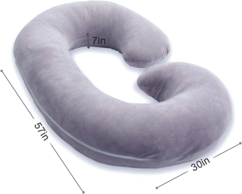 PumPum Pregnancy Pillow, C Shaped Full Body Pillow for Maternity Support, Pregnant Women Sleeping Pillow with Velvet Cover (Dark Grey) - Image 2