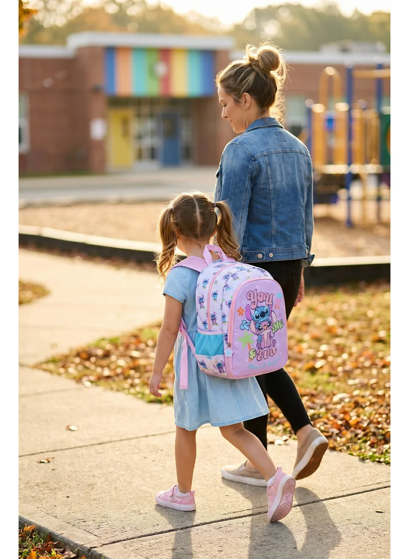 ديزني Disney Stitch & Angel Toddler Backpack 14" – Official Lilo & Stitch School Backpack, Lightweight Preschool Bag for Kids, Travel Daypack with Side Mesh Pockets