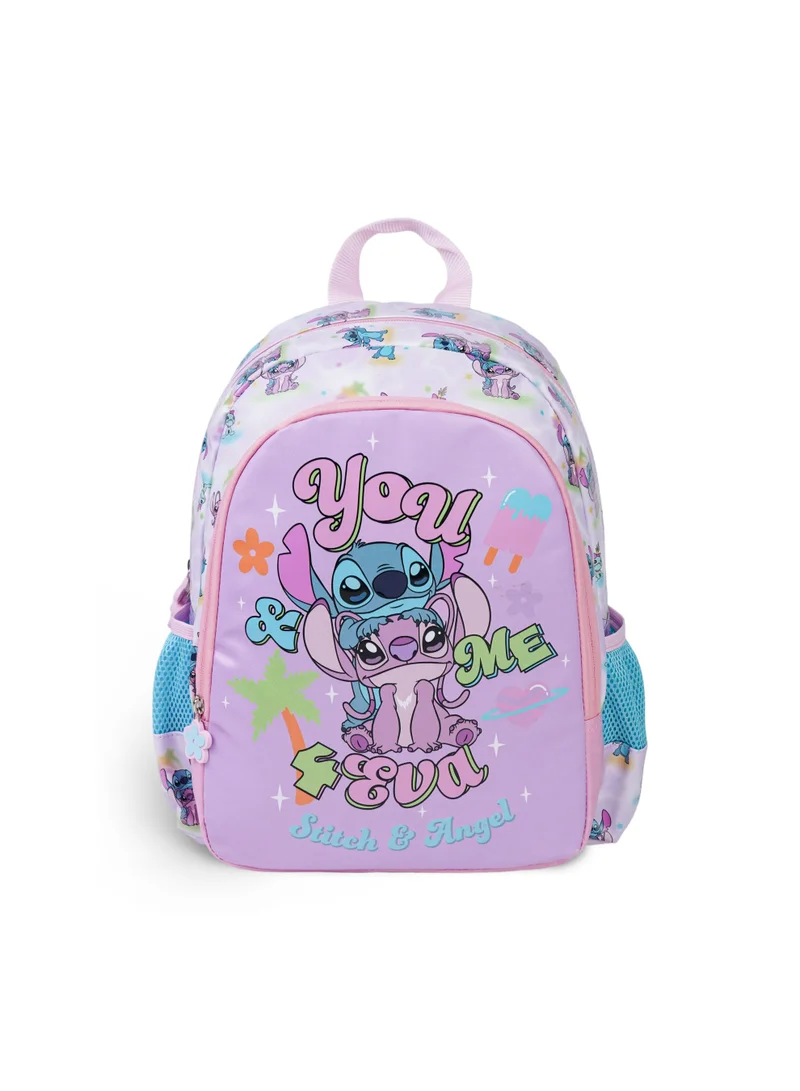 ديزني Disney Stitch & Angel Toddler Backpack 14" – Official Lilo & Stitch School Backpack, Lightweight Preschool Bag for Kids, Travel Daypack with Side Mesh Pockets