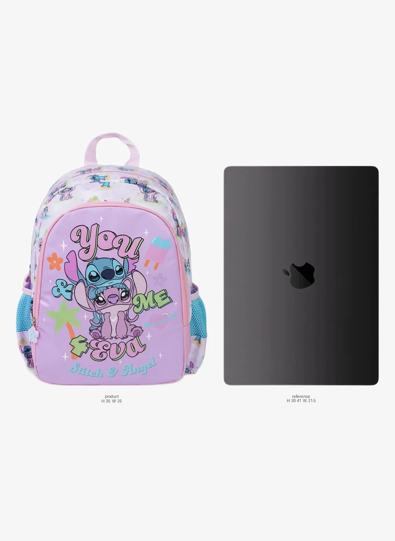 ديزني Disney Stitch & Angel Toddler Backpack 14" – Official Lilo & Stitch School Backpack, Lightweight Preschool Bag for Kids, Travel Daypack with Side Mesh Pockets