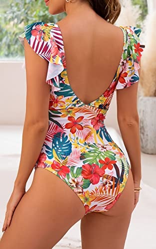 B2prity Women's One Piece Swimsuit Ruffle Cutout Bathing Suits Slimming Tummy Control V Neck Wrap Swimwear - Image 2