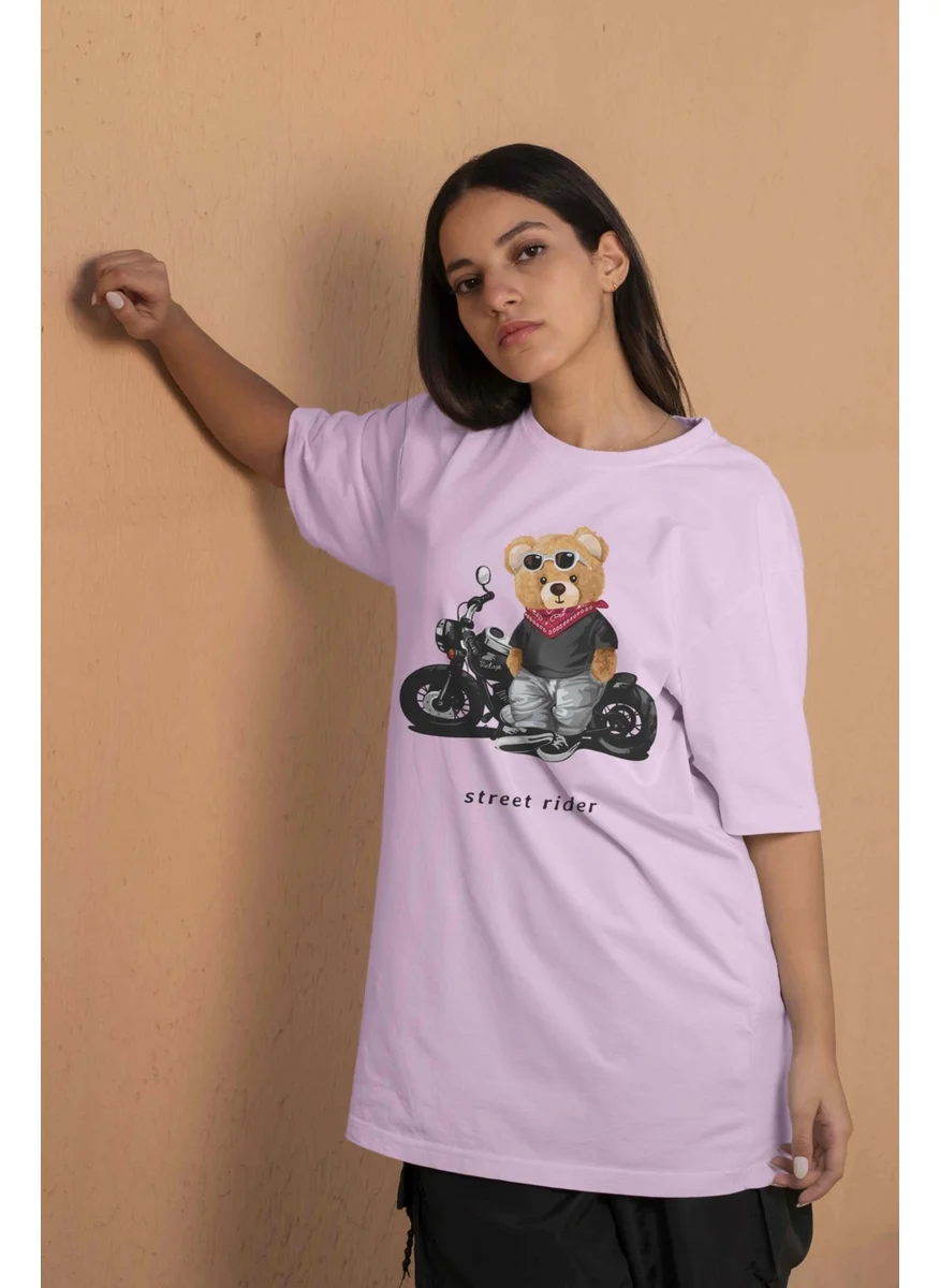 DogFish Teddy Printed Women's Oversize Pink T-Shirt