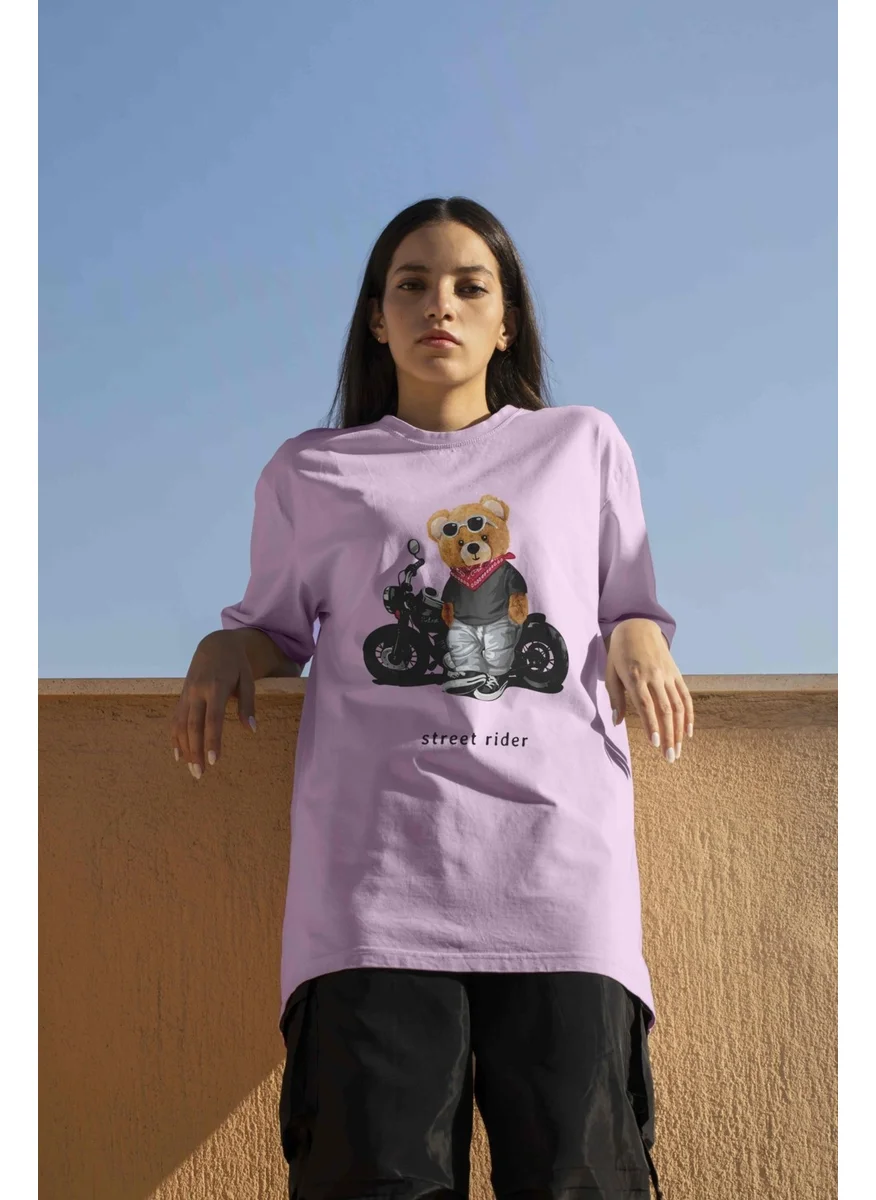 DogFish Teddy Printed Women's Oversize Pink T-Shirt