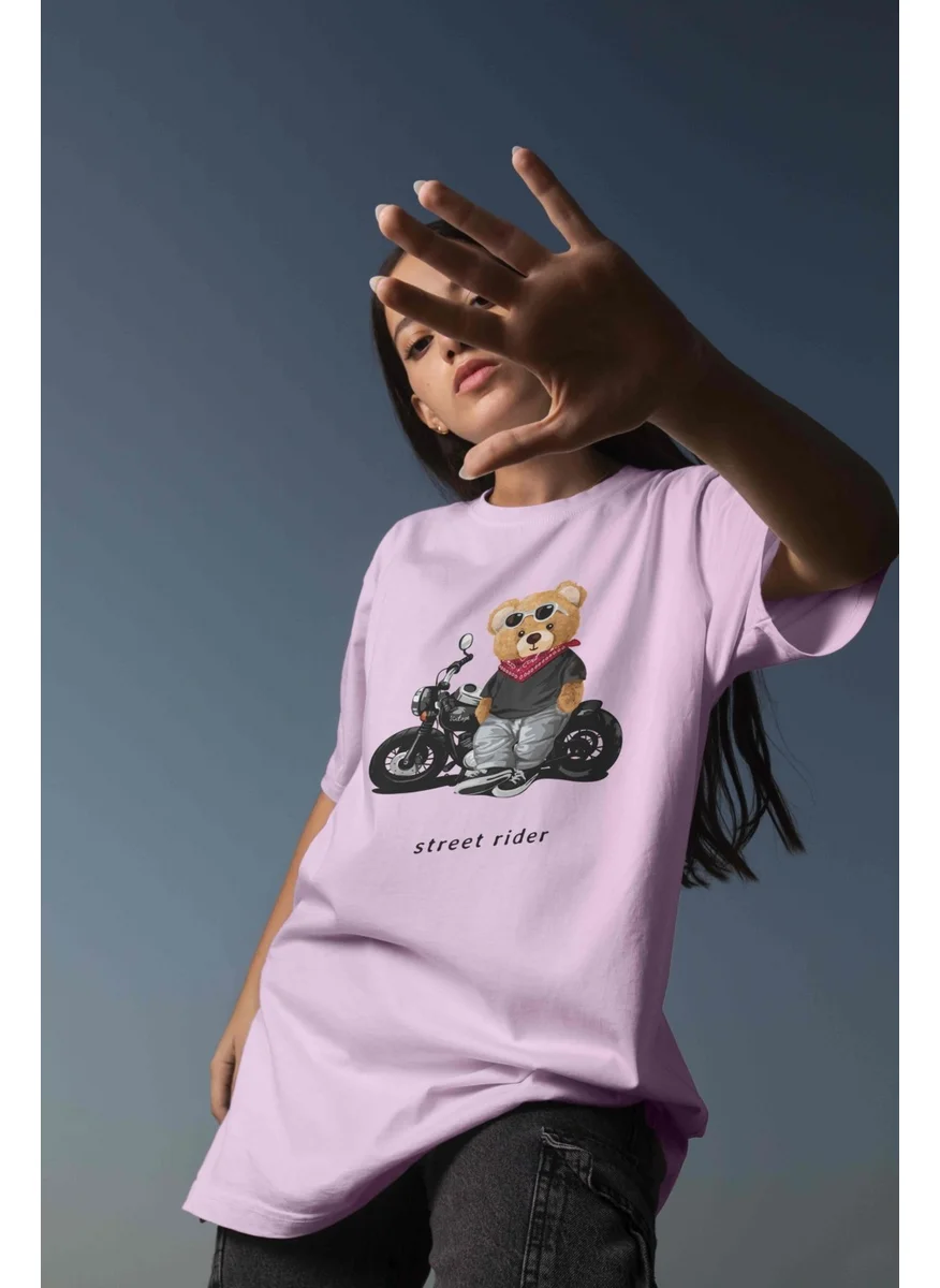 DogFish Teddy Printed Women's Oversize Pink T-Shirt