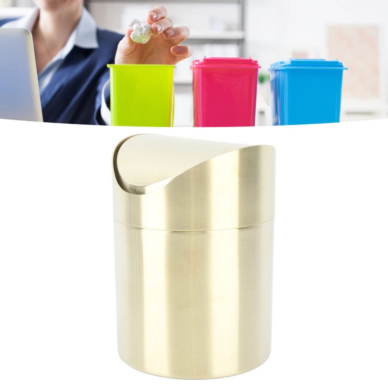 Compact Stainless Steel Office Desktop Trash Can Fingerprint Proof Space Saving Gold - Image 4