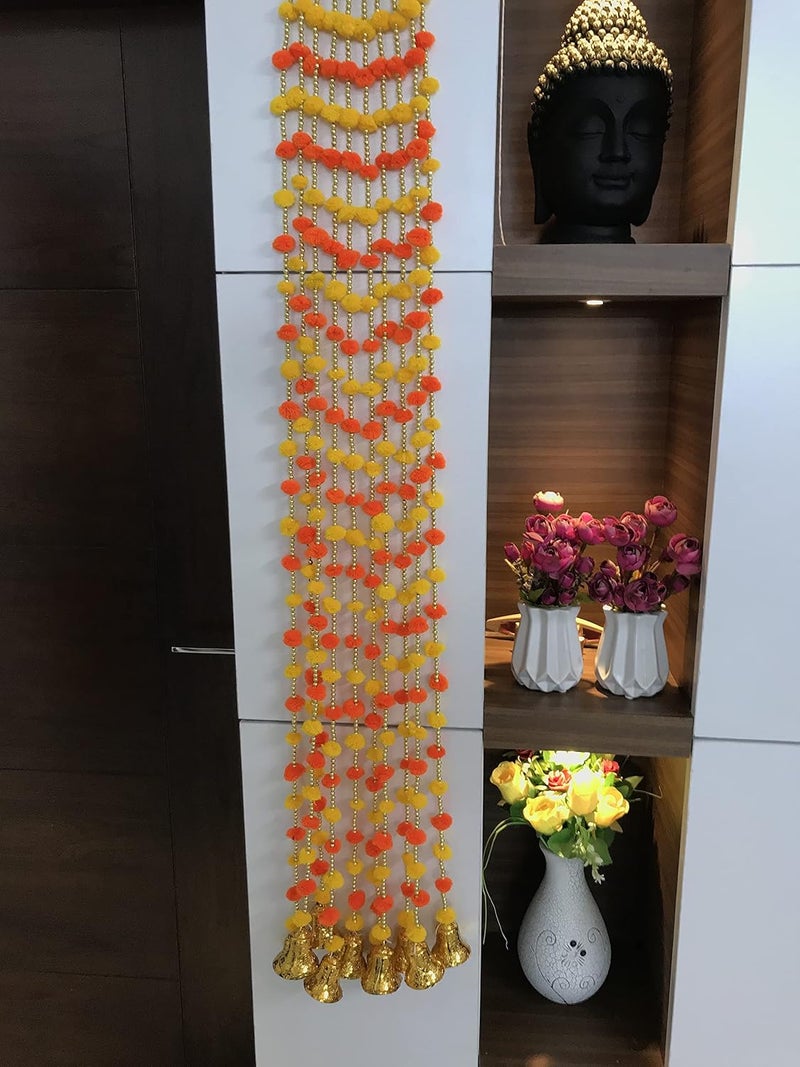 Magpie Document Bag Magpie Collections Handmade Yellow Orange Strings Pom Pom for DoorWall Hanging Bandhanwar Garland for Decoration Diwali FestivalNavratriWedding 6FT5 Strings  - Image 1
