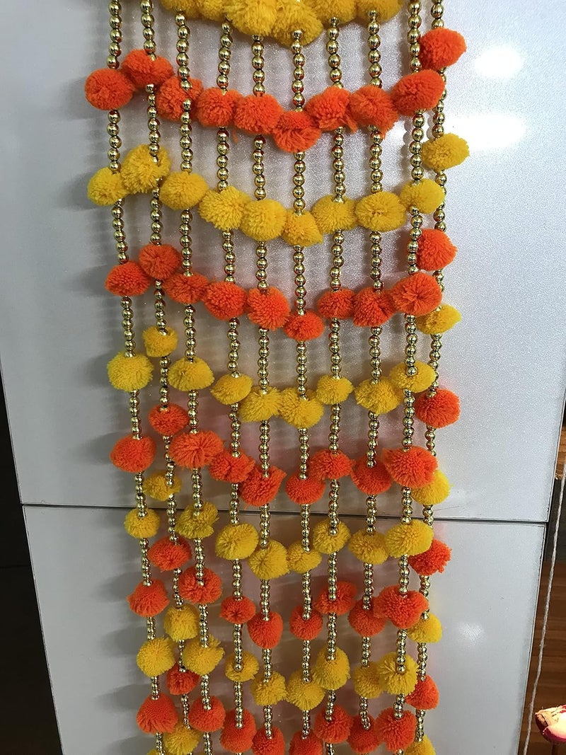 Magpie Document Bag Magpie Collections Handmade Yellow Orange Strings Pom Pom for DoorWall Hanging Bandhanwar Garland for Decoration Diwali FestivalNavratriWedding 6FT5 Strings  - Image 3