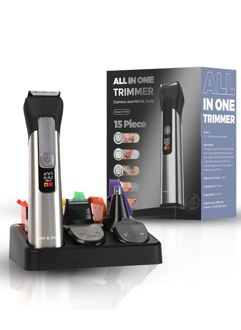 DOSCHER - Waterproof Beard Trimmer for Men – All-in-One Electric Grooming Kit with Hair Clipper, Nose Trimmer, Mustache Razor, Rechargeable, LED Display – Gift for Men - Image 1