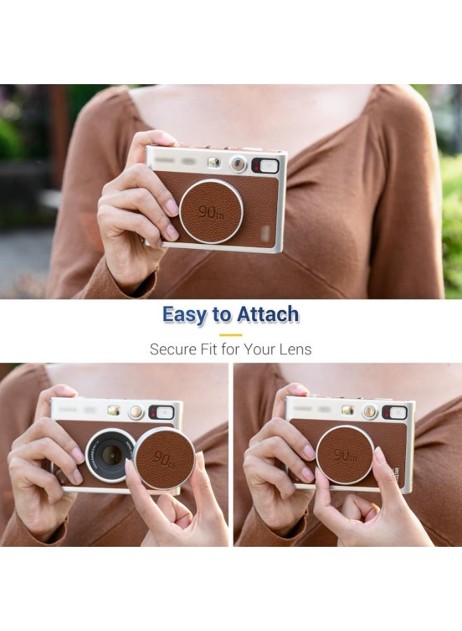 JJC Retro Leather Lens Cap for Fujifilm Instax Mini EVO,  Dustproof Anti-Scratches Camera Lens Cover with Soft EVA Interior, Aluminum Alloy Lens Protective Cover for Fuji Mini Evo Lens Instant Camera Accessories, Leather Brown - Image 5