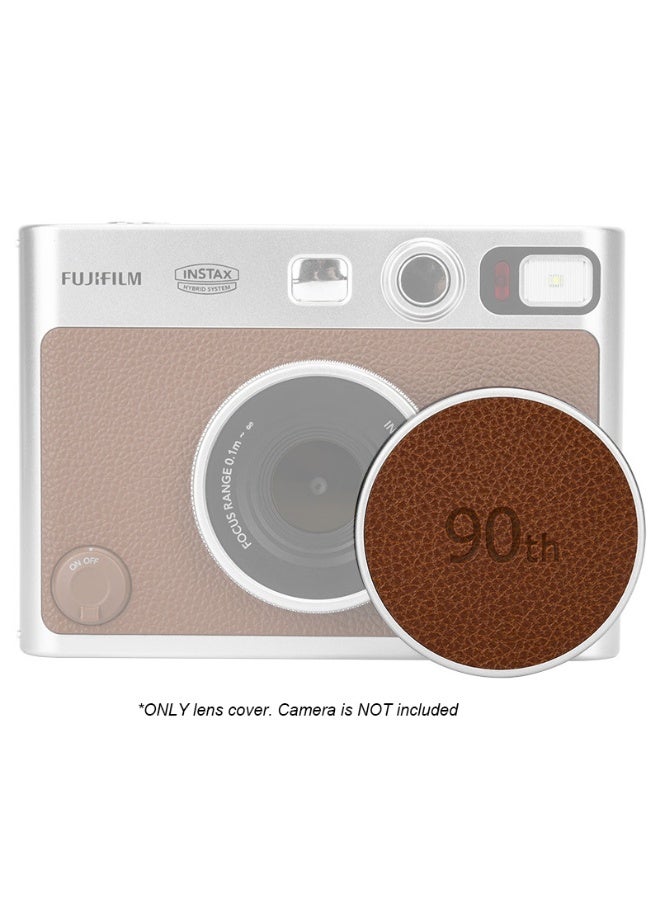 JJC Retro Leather Lens Cap for Fujifilm Instax Mini EVO,  Dustproof Anti-Scratches Camera Lens Cover with Soft EVA Interior, Aluminum Alloy Lens Protective Cover for Fuji Mini Evo Lens Instant Camera Accessories, Leather Brown - Image 1