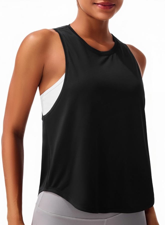 JOYSPELS Ice Silk Workout Tank Tops for Women Quick Dry Sleeveless Loose Fit Athletic Running Shirts, Black, M - Image 1
