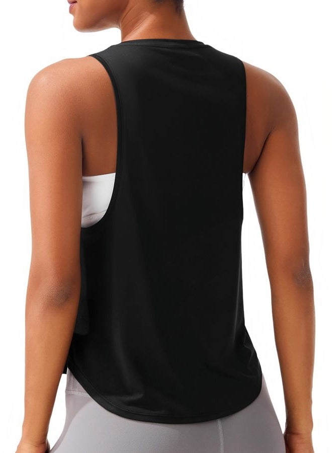 JOYSPELS Ice Silk Workout Tank Tops for Women Quick Dry Sleeveless Loose Fit Athletic Running Shirts, Black, M - Image 2