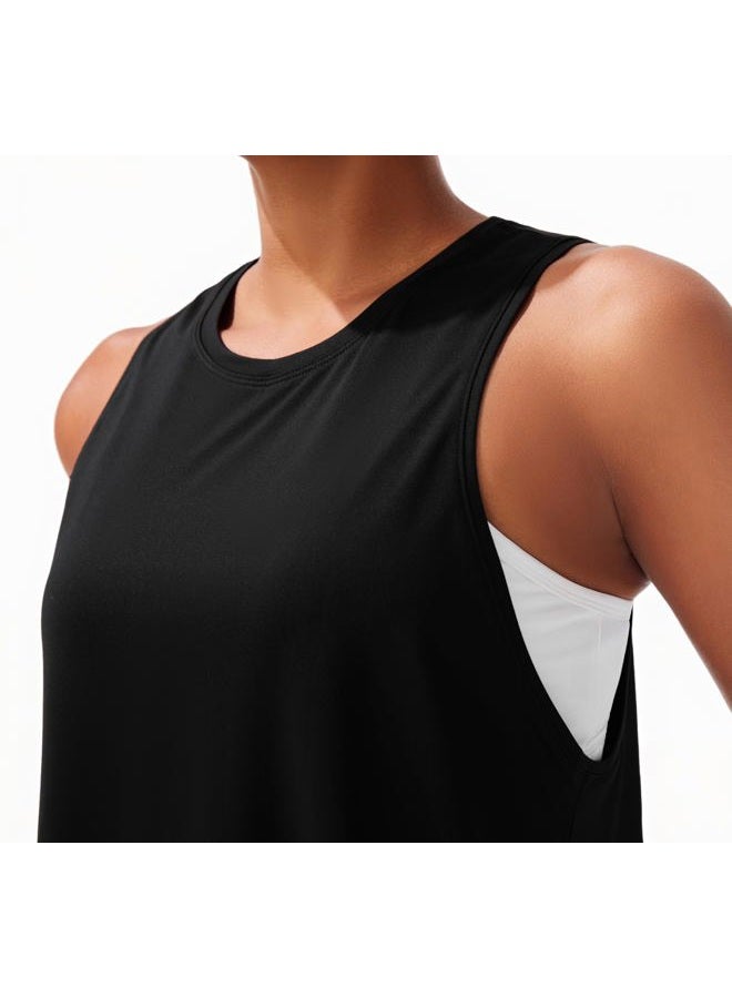 JOYSPELS Ice Silk Workout Tank Tops for Women Quick Dry Sleeveless Loose Fit Athletic Running Shirts, Black, M - Image 4