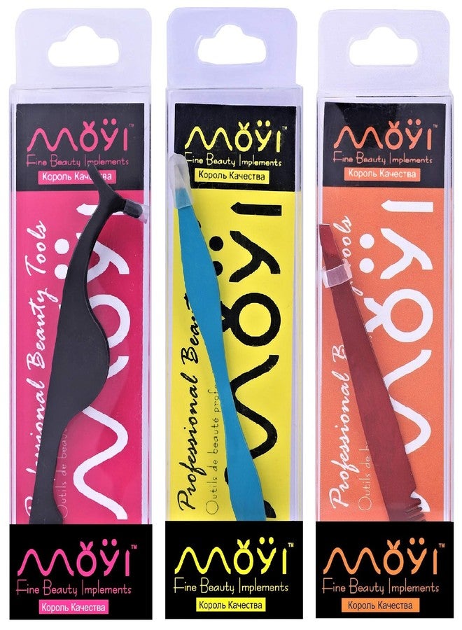 موي مجموعة MOYI™ لتطبيق الرموش الصناعية، ملقط ذو طرف مائل مع مشط للحواجب، أداة ملقط 2 في 1 ذات طرف مائل لإزالة شعر الحواجب والوجه (مجموعة من 3 قطع) - Image 3